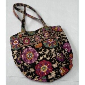 Vera Bradley Suzani Retired Tote Bag Quilted Floral Black Pink Shoulder Bag Boho
